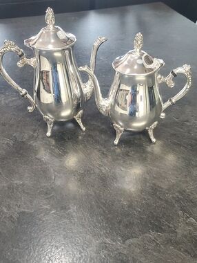 Vintage EP Brass Silver Plated Coffee And Teapot Set